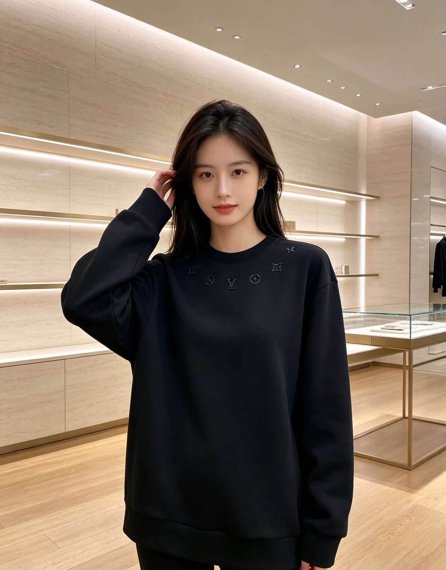 Louis Vuitton Louis Vuitton crew neck sweatshirt with embossed old flower embroidery on the neck